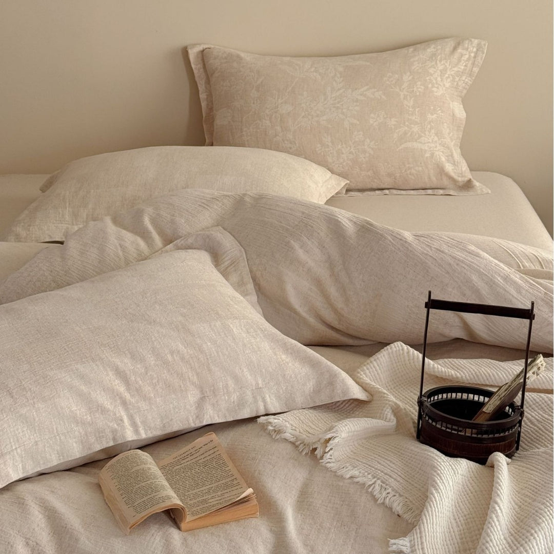 Washed French-Linen Feel Patchwork Duvet Cover Set with Subtle Jacquard Texture and Envelope Closure