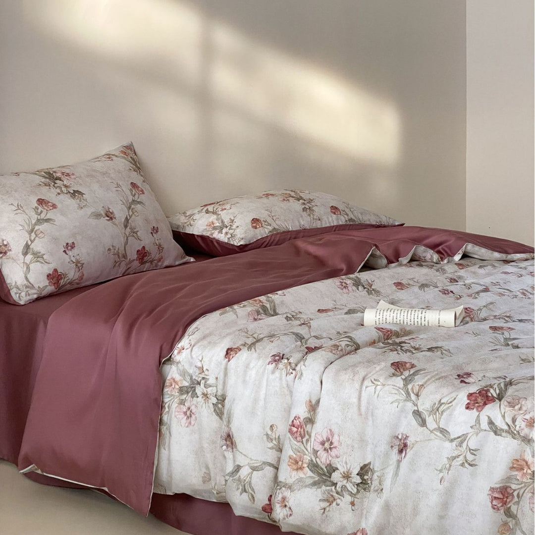 Luxuriöses Satin-Bettbezug-Set mit spitzenbesatz