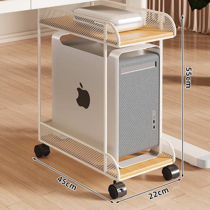 Mobiler Desktop-CPU-Turmständer mit Mesh-Seitenwänden, Holzsockel und arretierbaren Rollen