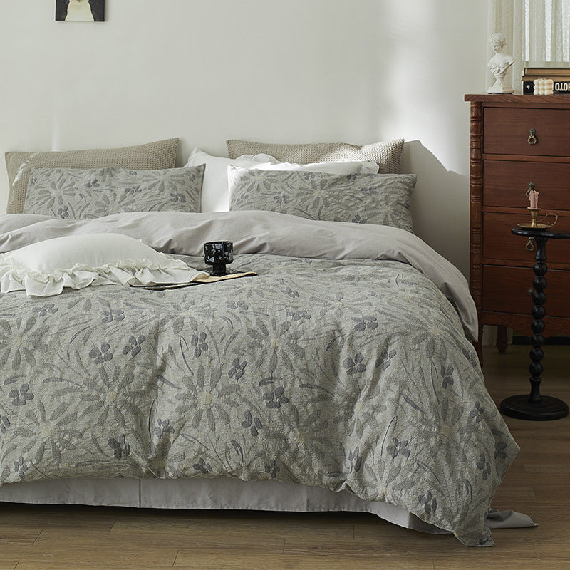 Gewaschenes botanisches Jacquard-Bettbezug-Set mit strukturiertem Matelassé-Finish