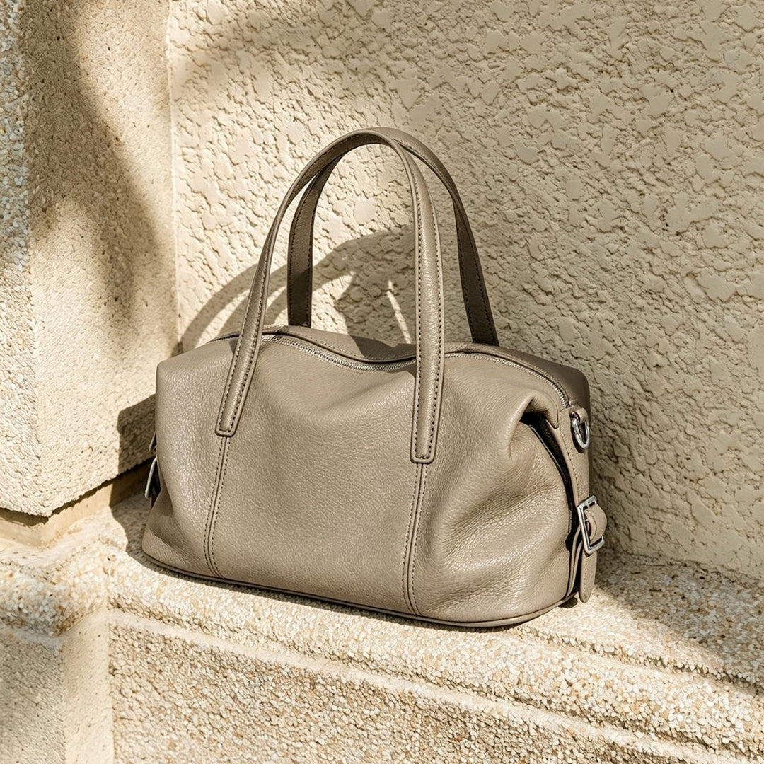 Strukturierte Fass-Top-Handle-Satchel mit abnehmbarem Crossbody-Gurt