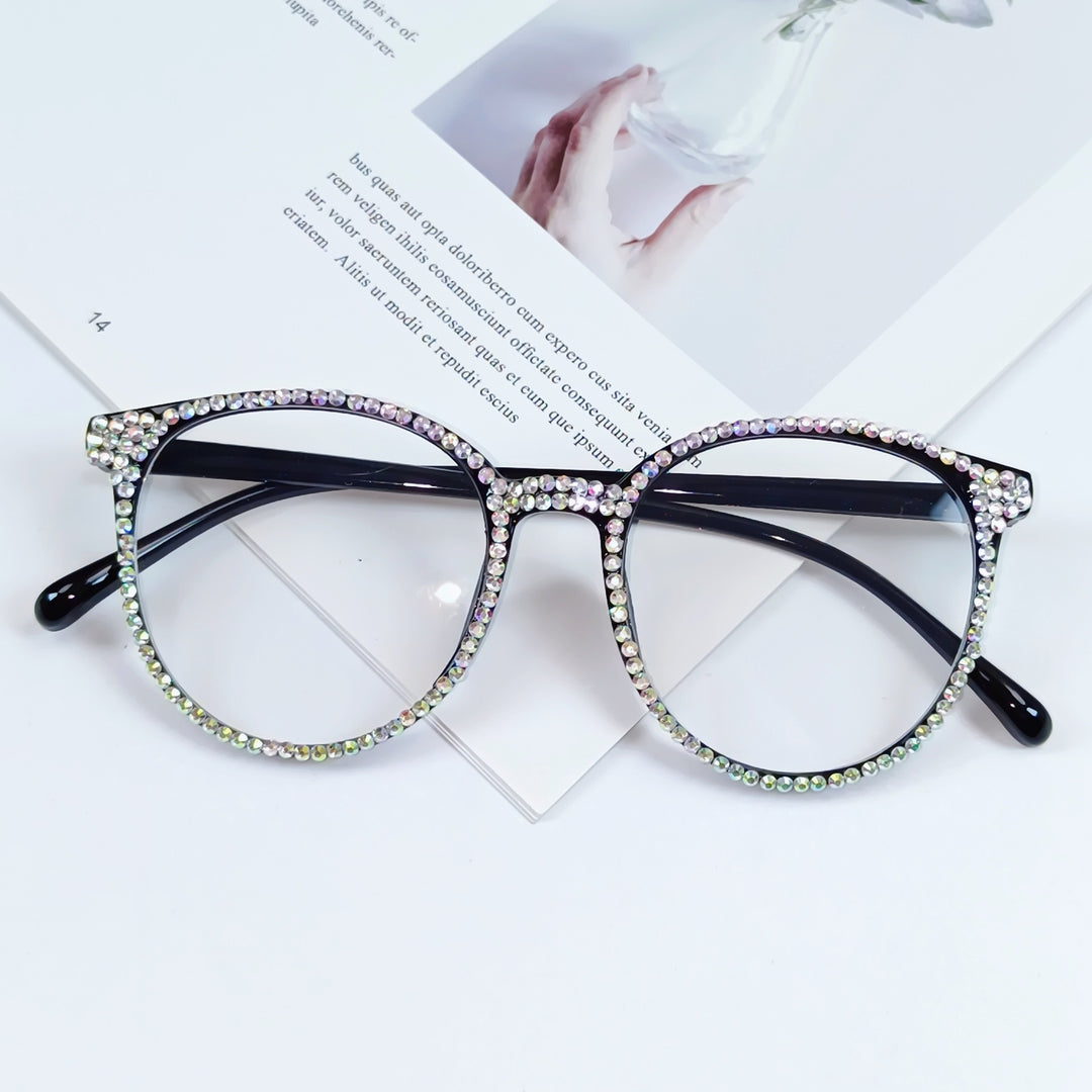 Damen Stylische Katzenaugen-Brille mit funkelndem Strassbesatz Karnz