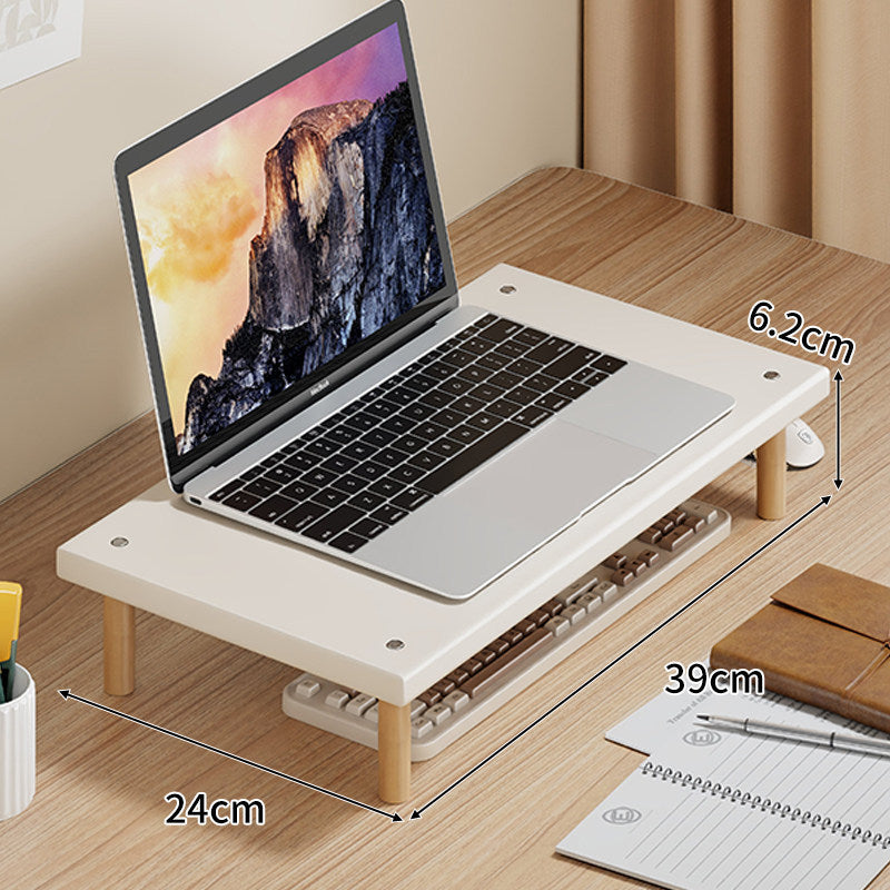 Kompakte Desktop-Laptop- und Monitorerhöhung mit Untertischstauraum und Holzbeinen