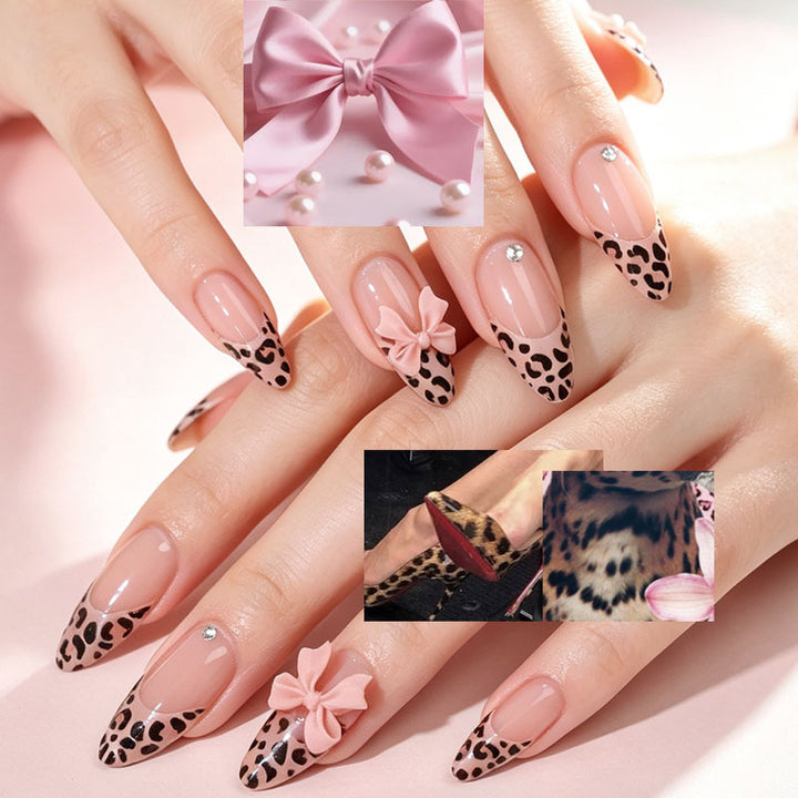 Dekorative Leopard-Print Press-On-Nageltipps Karnz