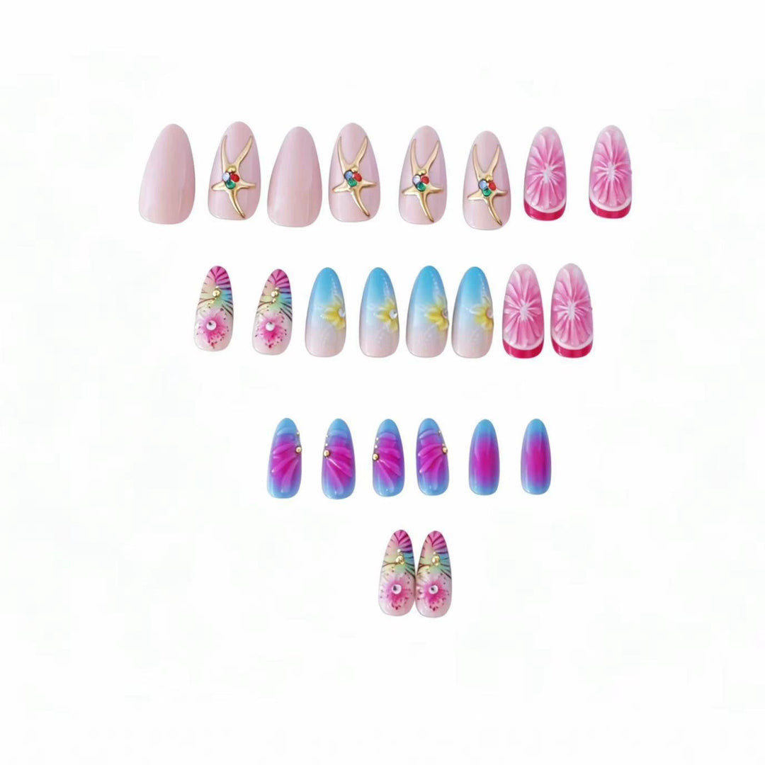 Künstlerisches Press-On Nail Set mit floralem 3D-Design Karnz