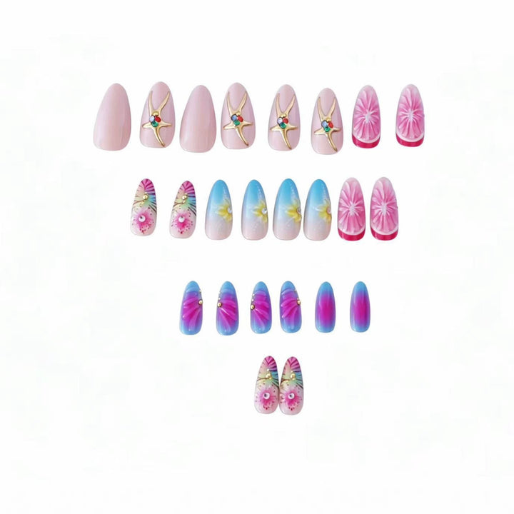 Künstlerisches Press-On Nail Set mit floralem 3D-Design Karnz