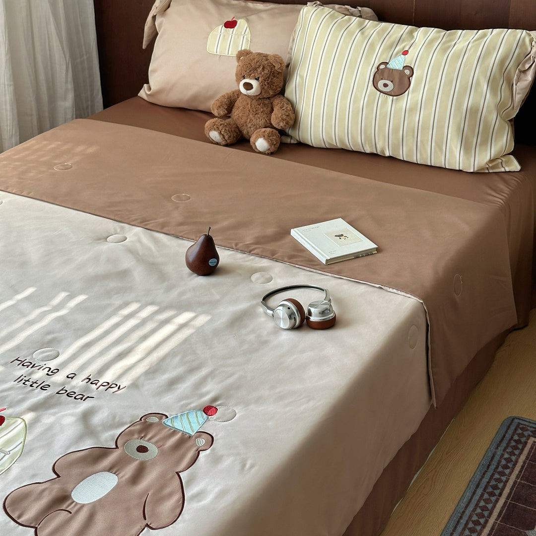 Kinder-Bettwäsche-Set aus Baumwollsatin mit gestickten Katzen- & Applikationsmotiven