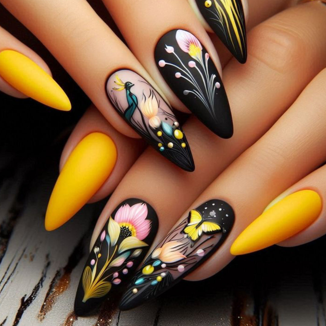 Künstlerische Blumen Design Stiletto Nagelkunst Extensions Karnz
