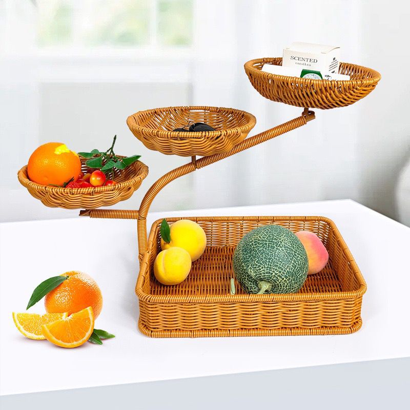 Unisex Obst- und Gemüseablage aus Rattan mit mehreren Etagen Karnz