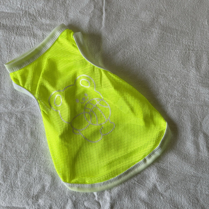 Leichtes atmungsaktives Mesh-Hundeshirt mit reflektierendem Bärenaufdruck und Kontrastbesatz