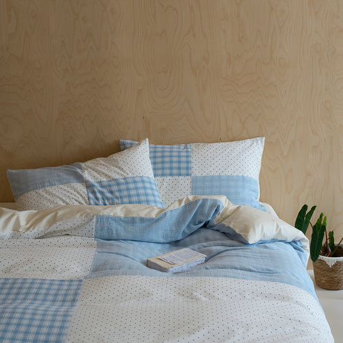 Umkehrbare gebürstete Baumwolle Gingham & Punkt Bettbezug Set