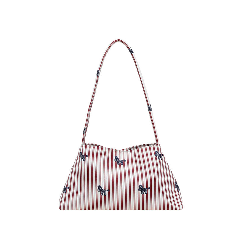 WoChic Bestickte Gestreifte Schultertasche Karnz