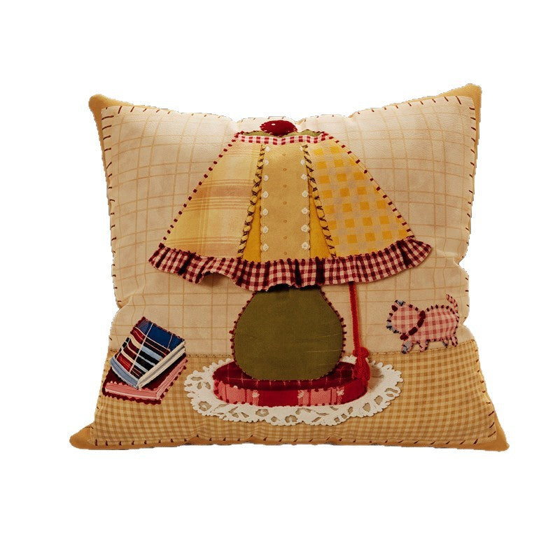 Decorative Gingham Embroidered Pear Appliqué Throw Pillow Cover