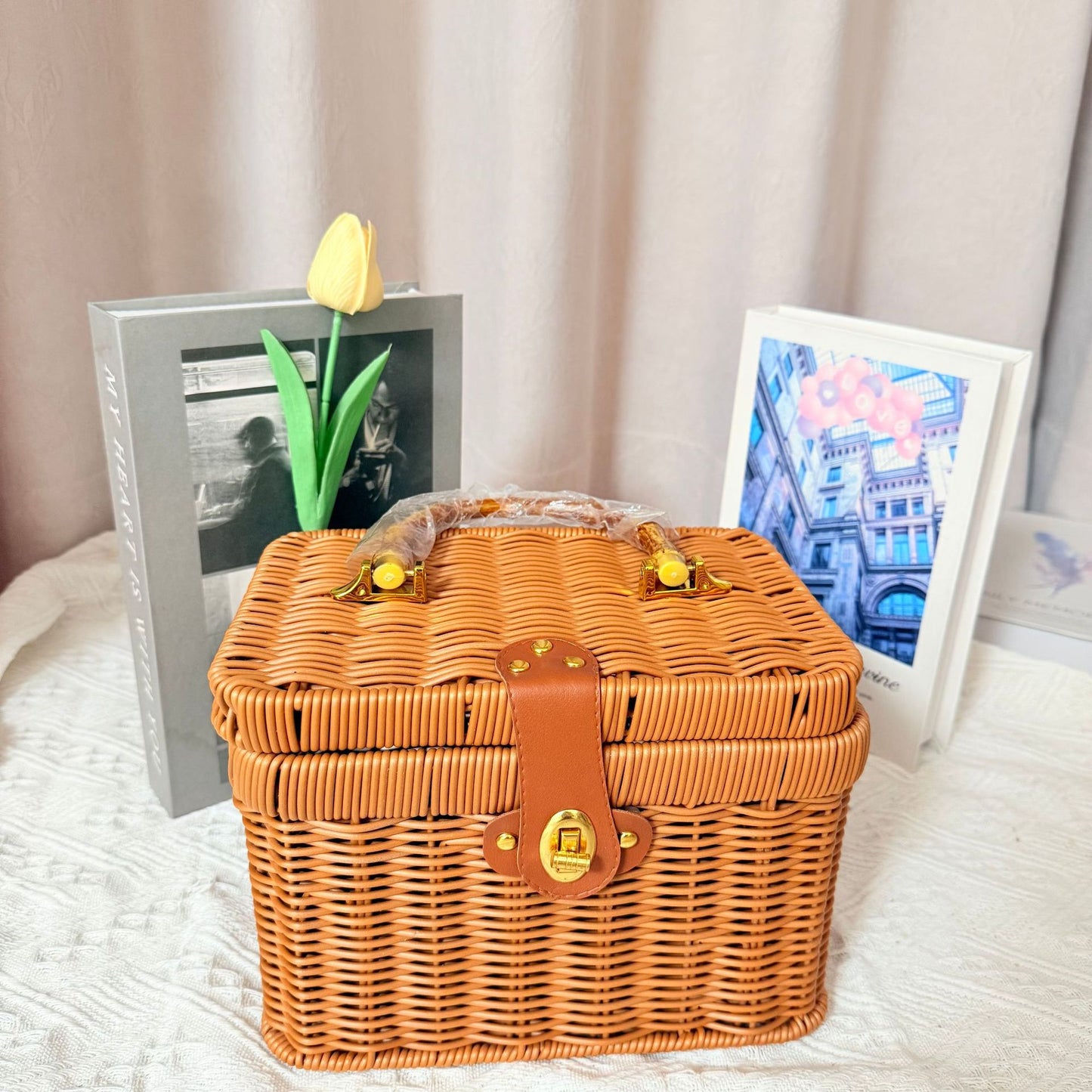 Damen Handgewebter Rattan Aufbewahrungskorb mit Bauchtasche Karnz