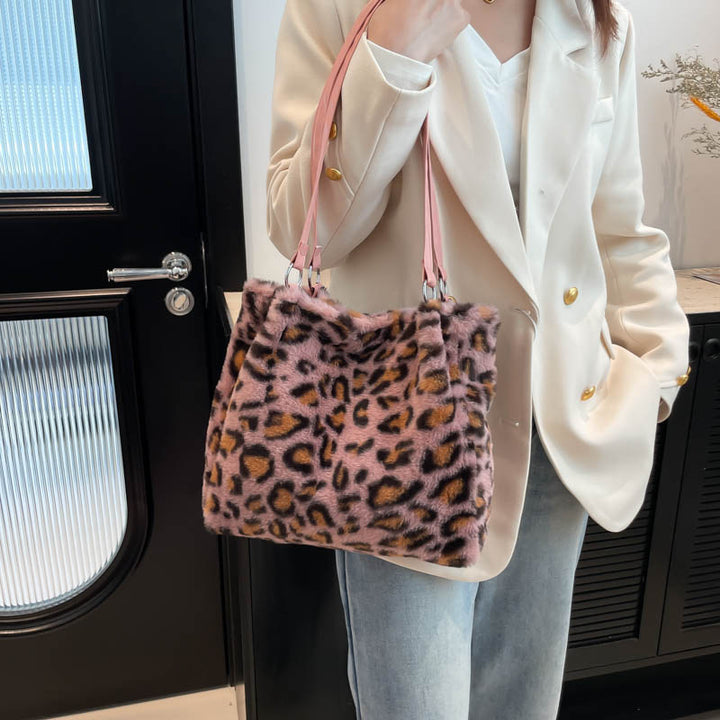Luxuriöse Leopardenmuster-Fell-Eimerhandtasche
