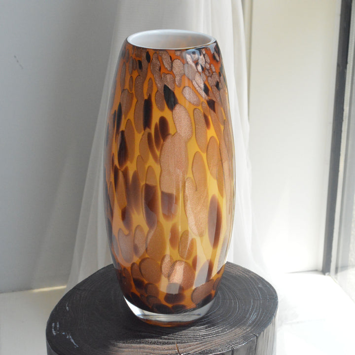 Mouth-Blown Gesprenkelter Glasbirnenvase mit Schmalem Mund und Hochglanz-Finish Karnz