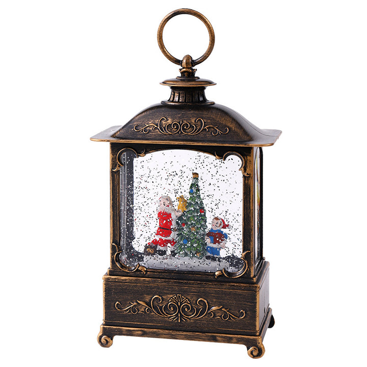Glitzernde Weihnachtslaterne mit Schneeszenen Karnz