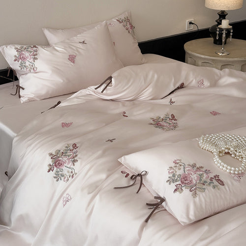 Luxus Bestickte Baumwollsatin Bettbezug Set
