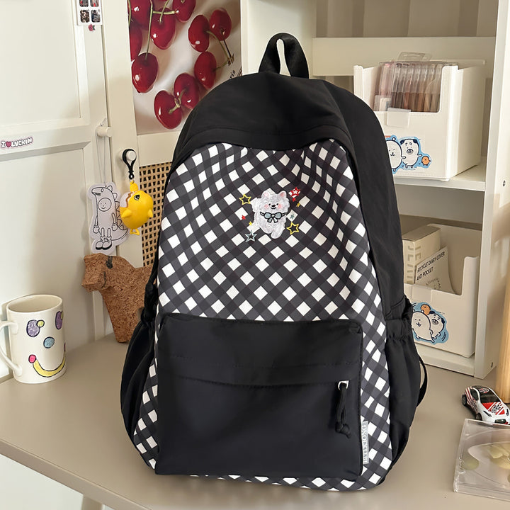 Niedlicher karierten Rucksack mit gestickten Akzenten