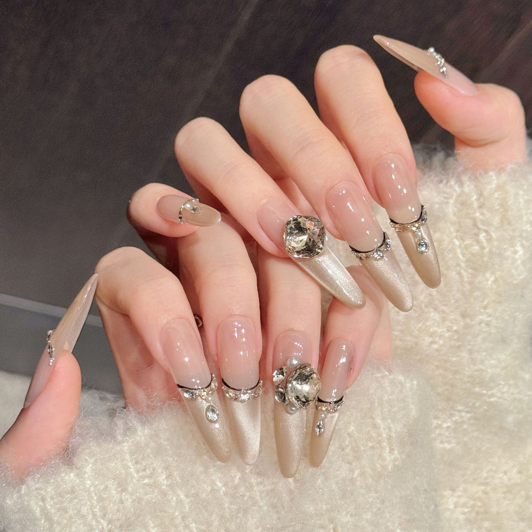 Luxus Stiletto Drucknägel mit Rhinsteinakzenten