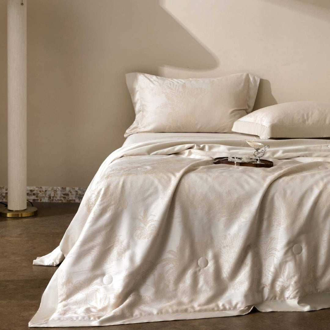 Premium Baumwollsatin-Bettwäsche-Set mit feinem Toile-Motiv und Saumverzierung