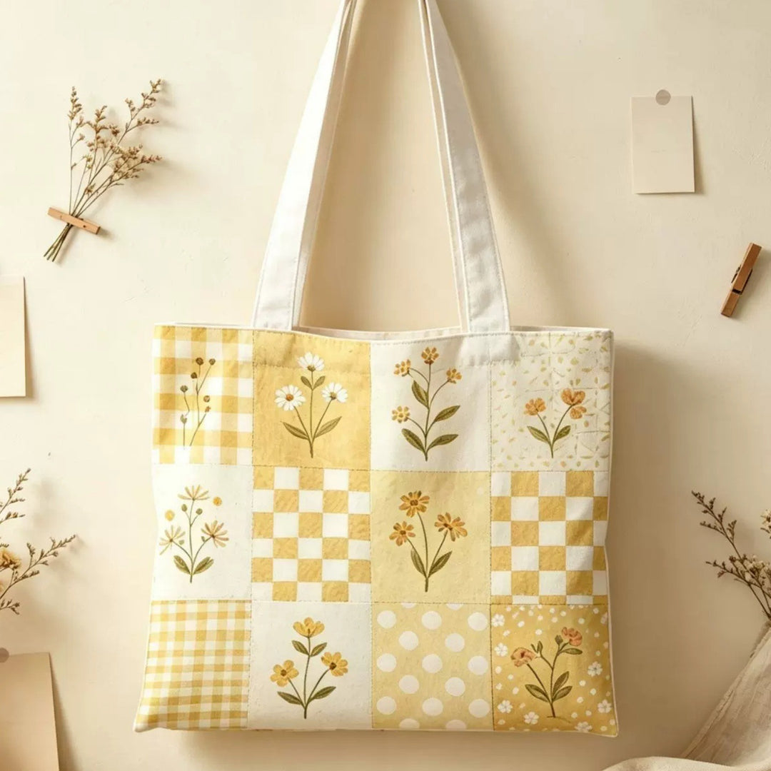 Blumen-Patchwork-Canvas-Tasche