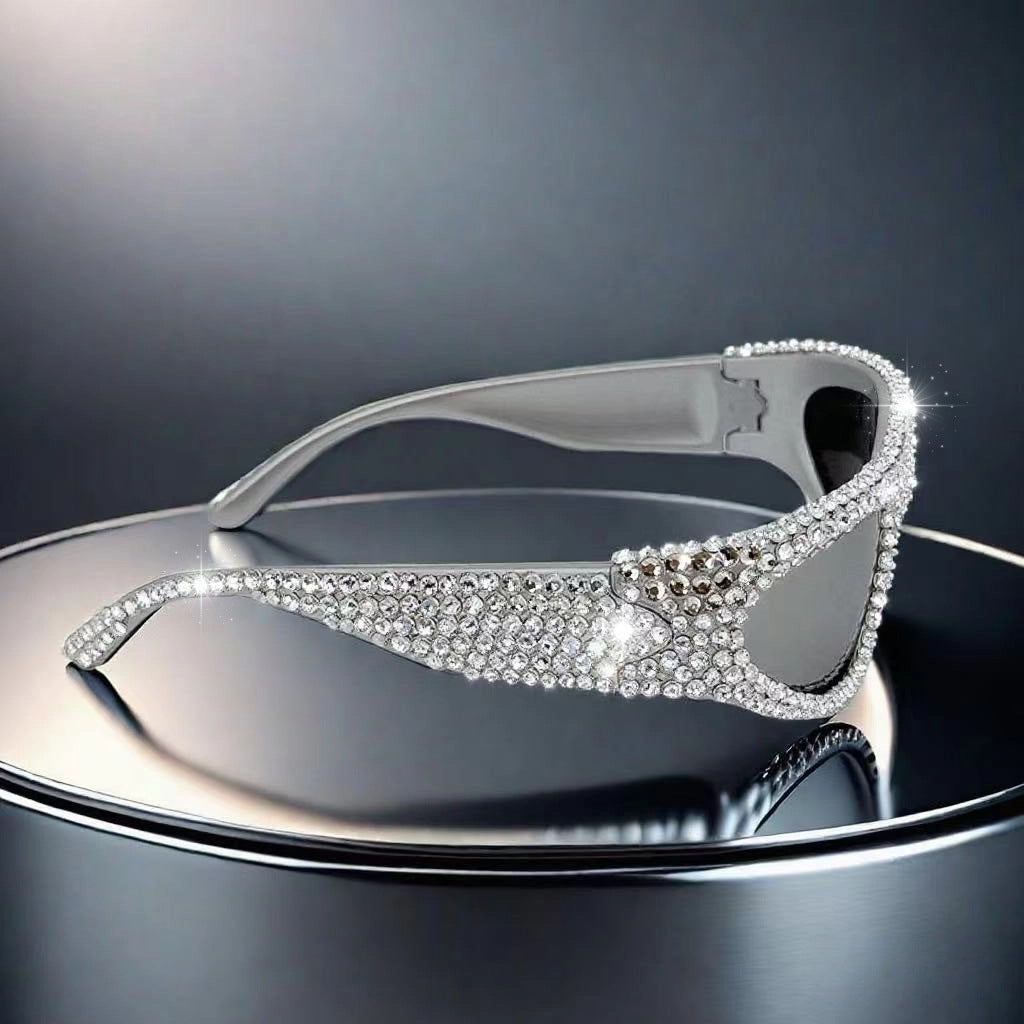 Damen Glitzernde Sonnenbrille mit funkelndem Kristallrahmen Karnz
