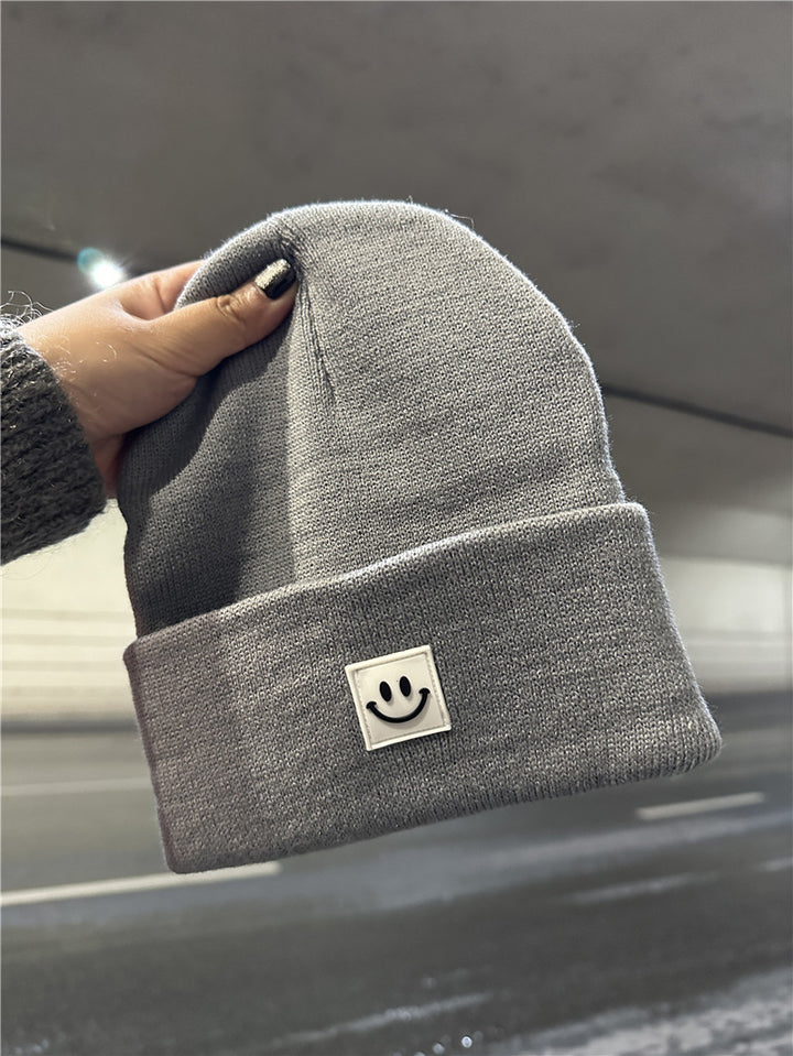 Smiley Face Ribbed Strickmütze