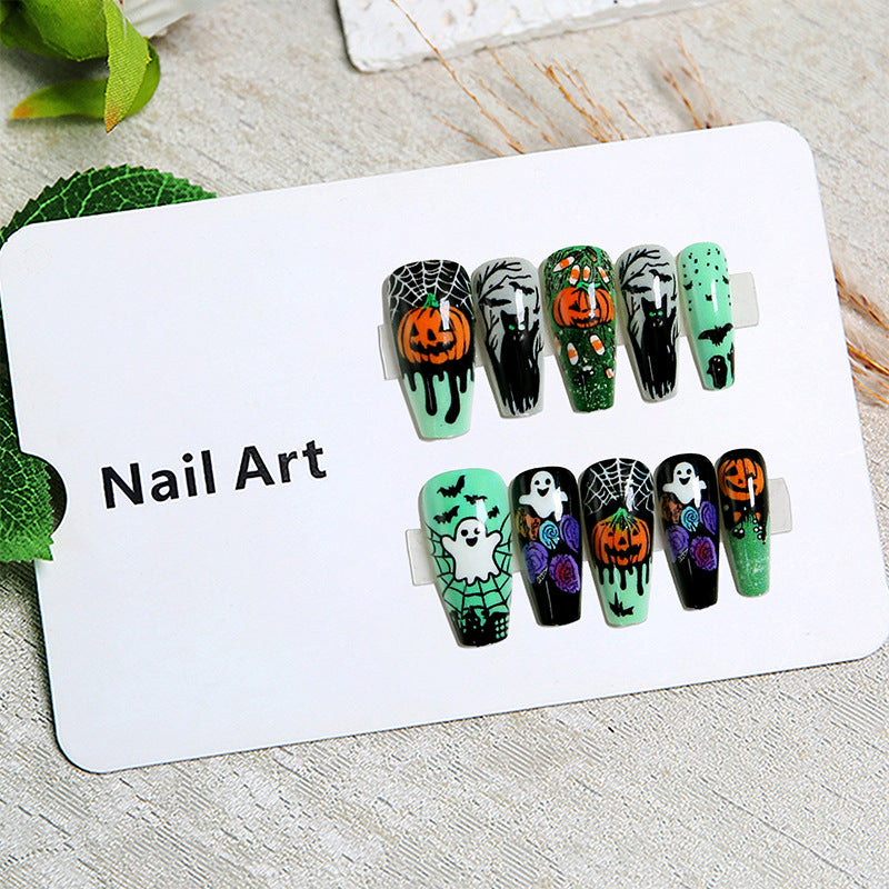 Halloween Kunstnagel-Set mit kreativen Motiven und 3D-Elementen Karnz