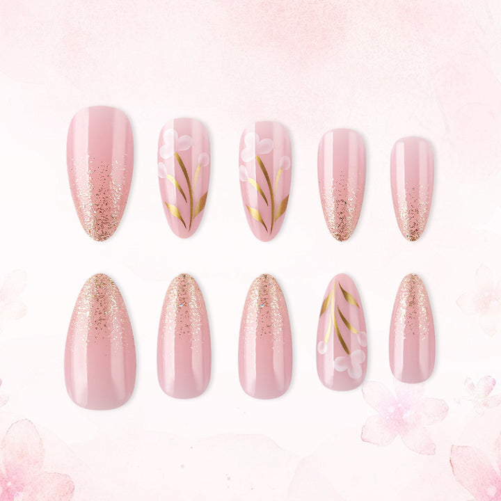Künstlerisches Florales Press-On Nagelset Karnz