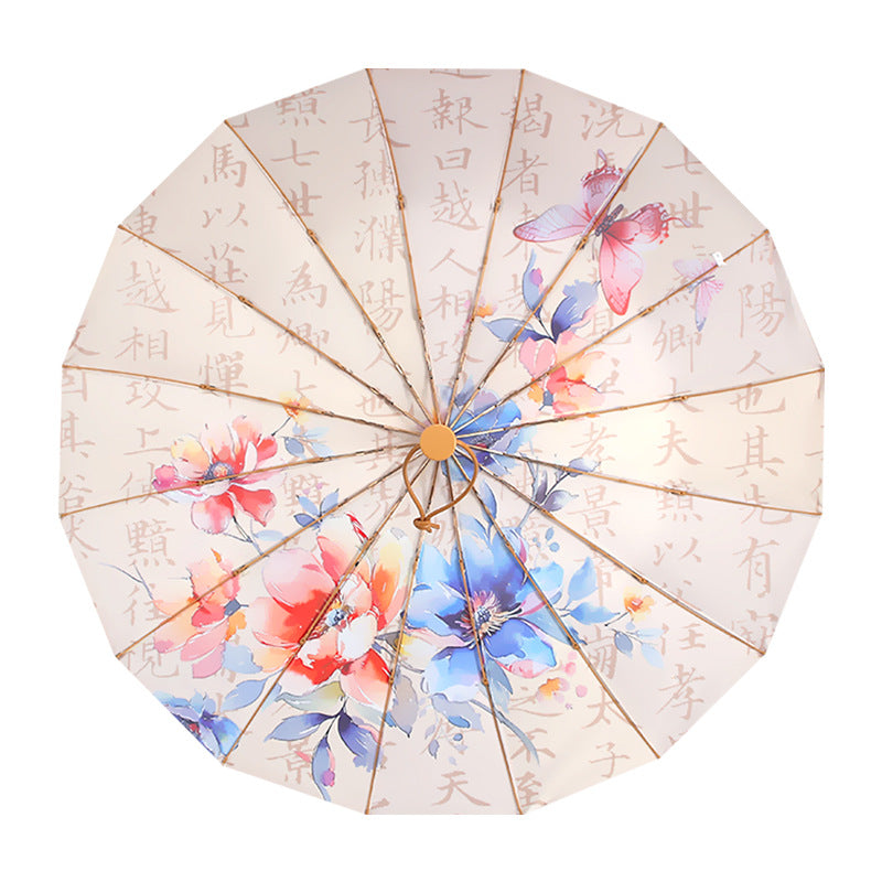 Damen Faltbarer Regenschirm mit floralen Akzenten und robustem Gestell Karnz