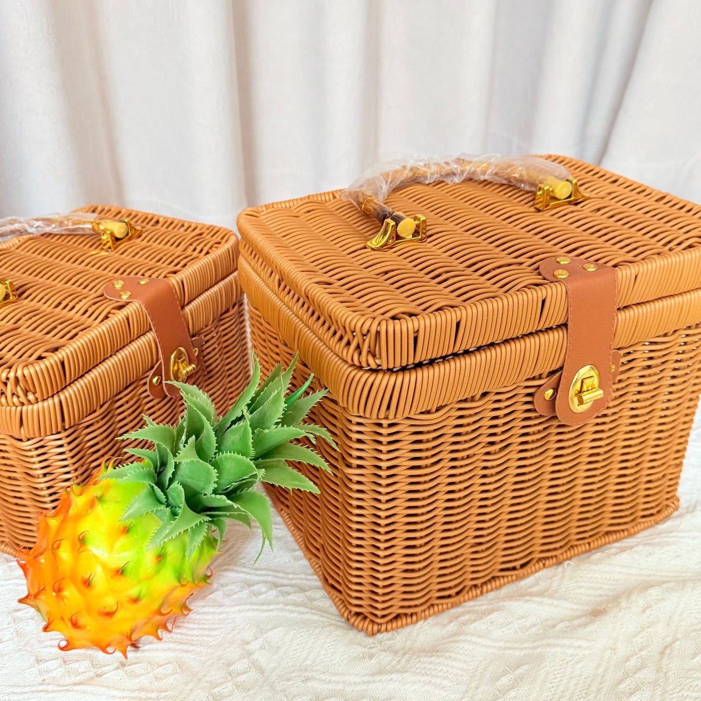 Damen Handgewebter Rattan Aufbewahrungskorb mit Bauchtasche Karnz