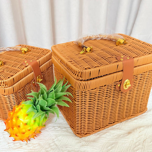 Damen Handgewebter Rattan Aufbewahrungskorb mit Bauchtasche Karnz