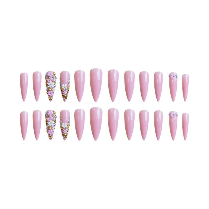 Kunstnagelset mit floralen 3D-Verzierungen und Glitzer Karnz