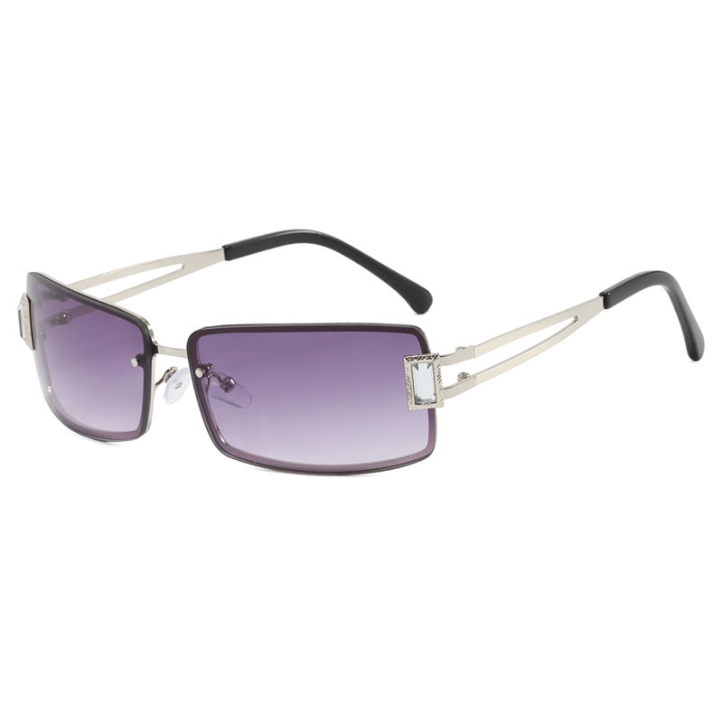 Damen stilvolle Sonnenbrille mit eleganten trapezförmigen Gläsern und filigranem Metallrahmen Karnz