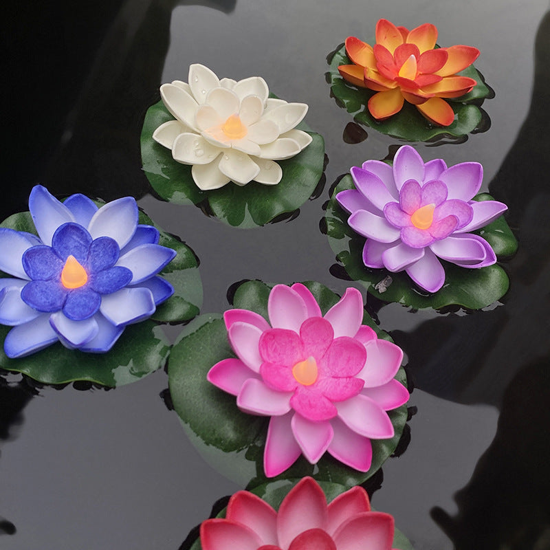 Schwimmende LED-Lotusblume Dekoratives Licht mit wasserdichtem Seerosenblatt-Boden