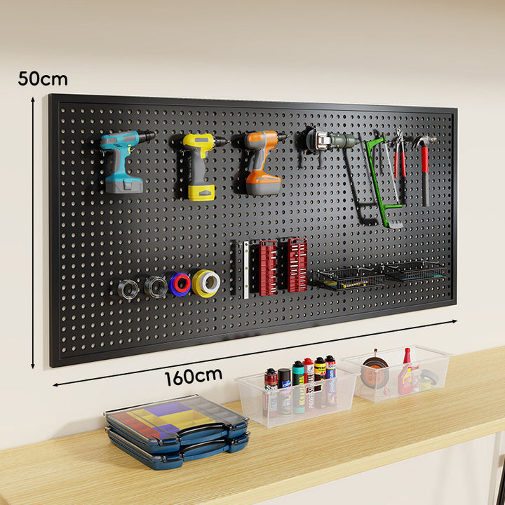 Wandmontiertes perforiertes Metall-Pegboard-Werkzeugorganisator-Panel mit modularen Haken und Aufbewahrungsbehältern