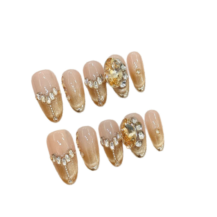 Elegantes Press-On-Nail-Set mit Edelstein-Akzenten