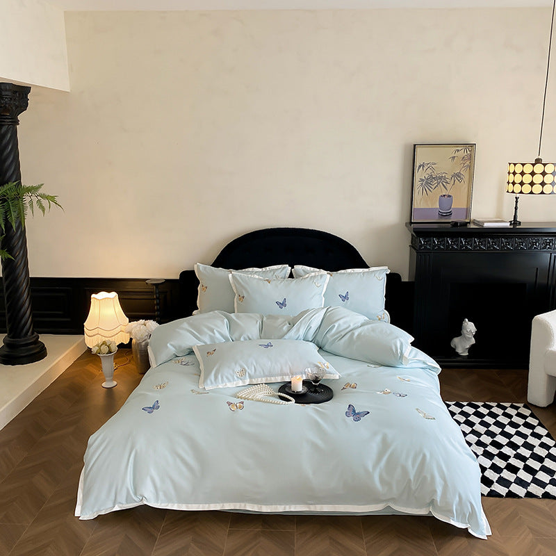 Luxuriös besticktes Schmetterling Baumwollsateen Bettbezug Set