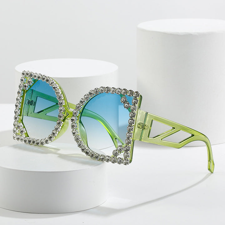 Statement Rhinestone-beschichtete sechseckige Sonnenbrille Karnz