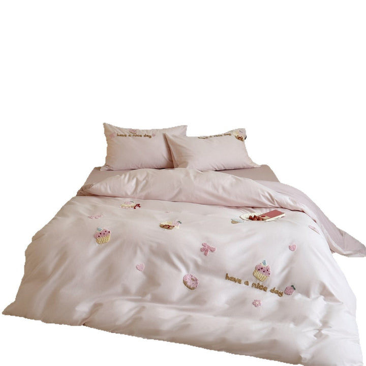 Bestickte Cupcake Applikations Baumwolle Bettbezug Set