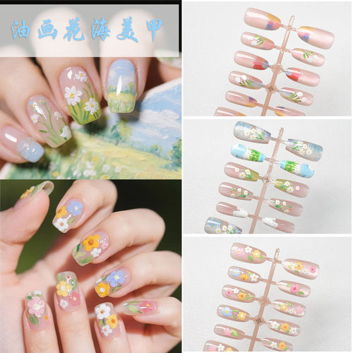 Künstlerisches Blumen Press-On Nagelset