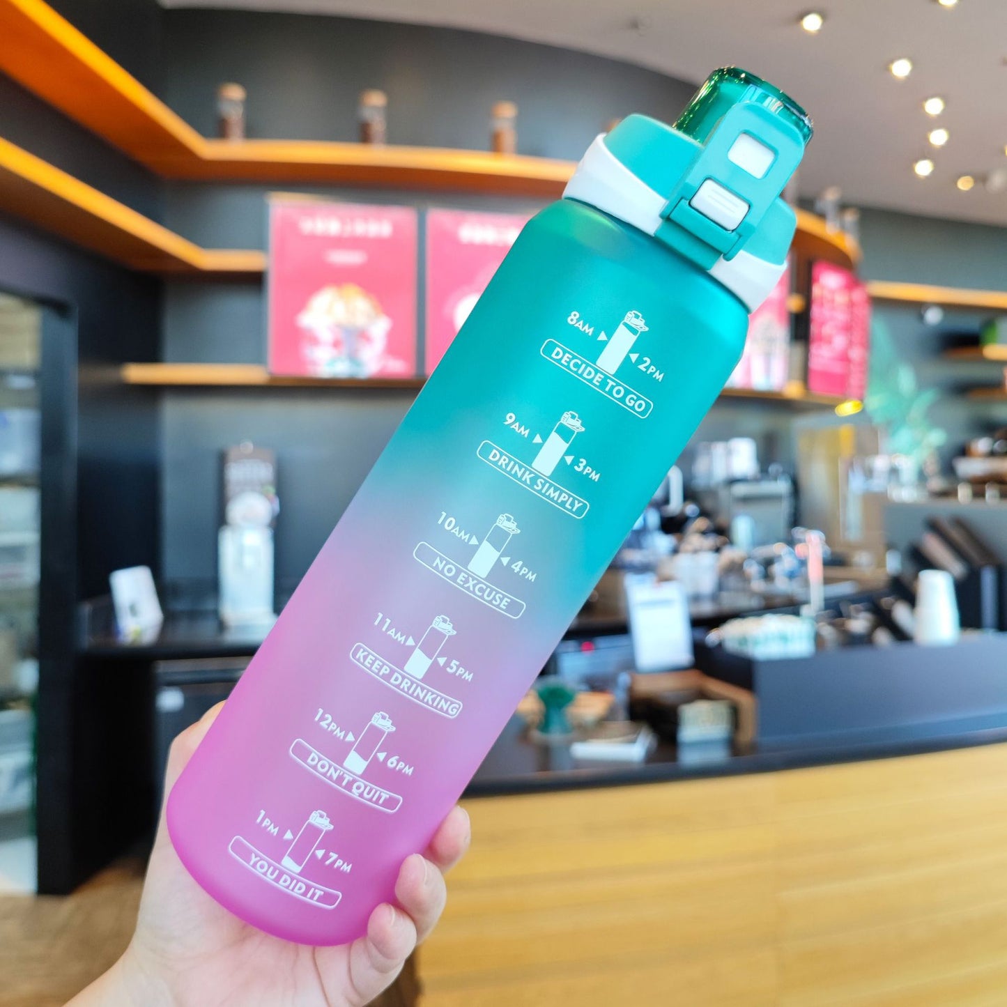 Damen Motivierende Trinkflasche mit einzigartiger Zeitmarkierung und sicherem Verschluss Karnz