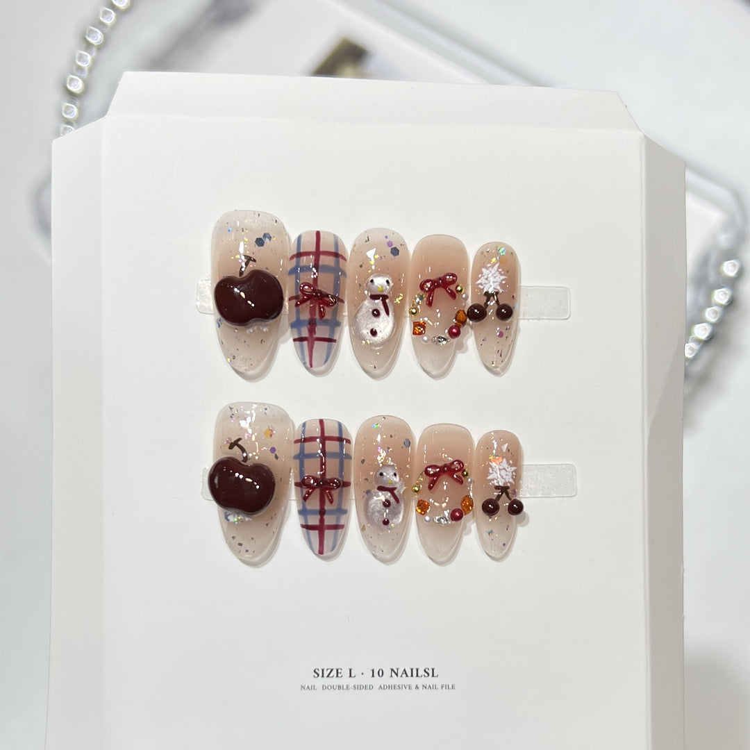Glitzerndes Press-On Nagelkunst-Set mit Schneeflocken-Design Karnz