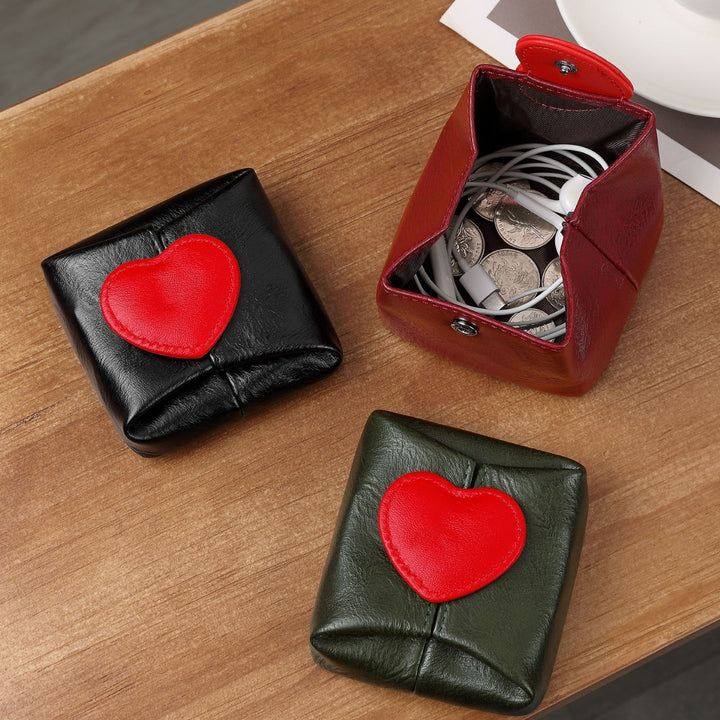 Herz-verzierte Leder-Münztasche