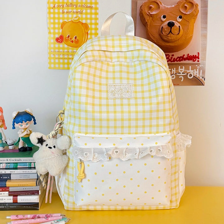 Stylische Gingham-Print Freizeit Rucksack Karnz