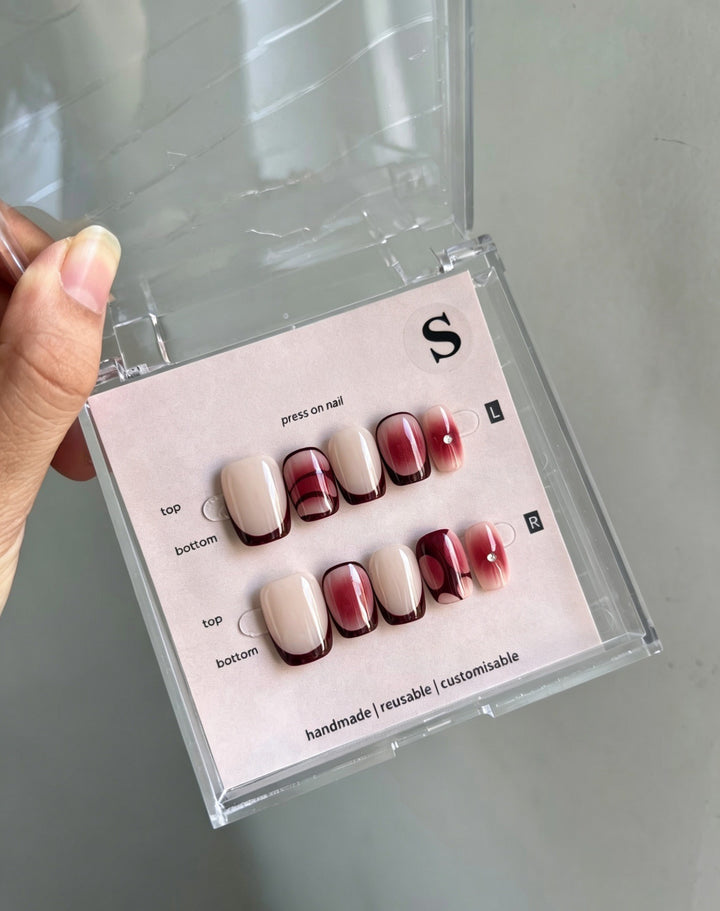 Anpassbares Press-On-Nagelset mit French Tip und stilvollem Gradient