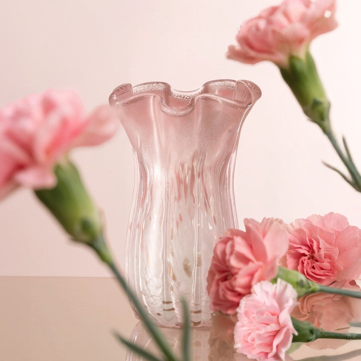 Skulpturale gewellte Kunstglas Dekovase Karnz