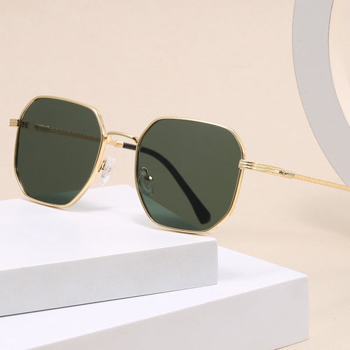 Damen extravagante geometrische Sonnenbrille mit markantem Metallrahmen Karnz