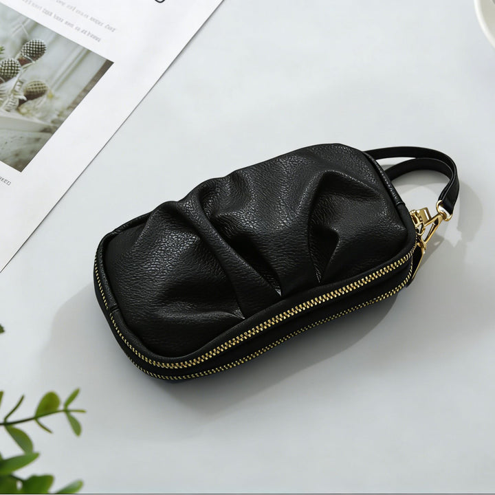 Strukturierte Leder Reißverschluss Clutch Geldbörse Karnz